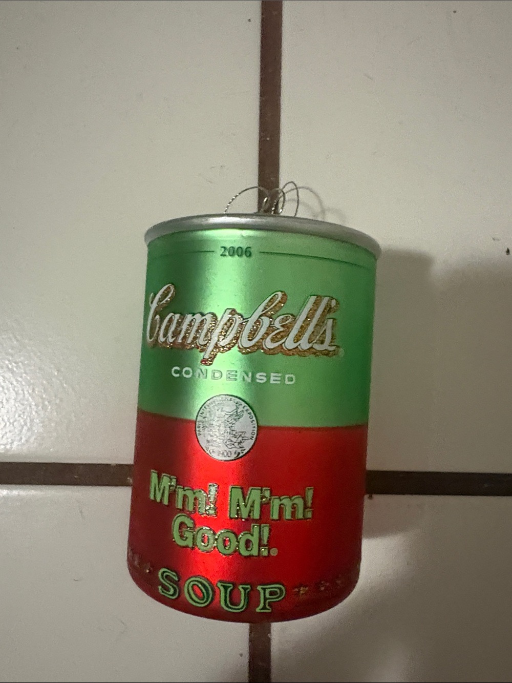 Holiday Green & Red Soup Can Ornament